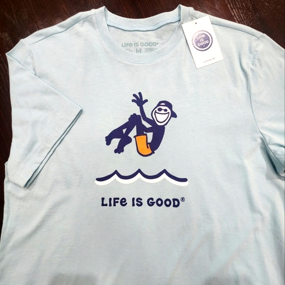 LIFE IS GOOD Men's M Crew Neck JAKE CANNONBALL S/S Tee Shirt BEACH‎ BLUE NWT - Picture 1 of 7